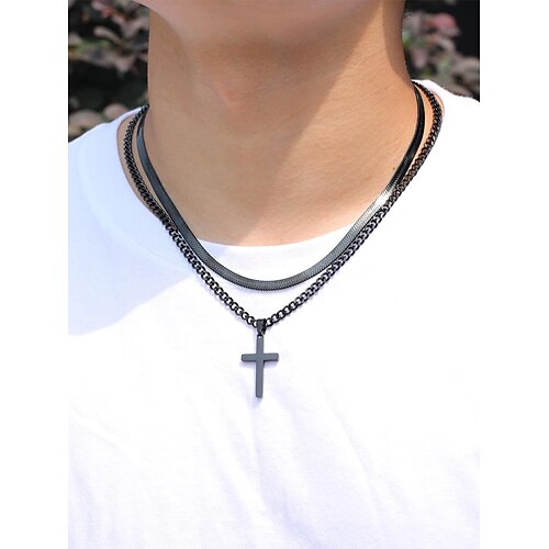 Herren-Halskette mit Kreuzanhänger aus Edelstahl, langlebiger Modeschmuck, stilvolles christliches Geschenk für Weihnachten, Partys und den Alltag Image