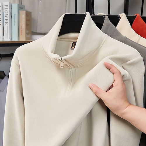 Damen Oberteil mit Reißverschluss Polar Fleece Sweatshirt Langarm Oberteil Athleisure Einfarbig Polarvlies Weich Warm Fitnessstudio Outdoor Laufen Sportbekleidung Sportkleidung Schwarz Weiß Orange