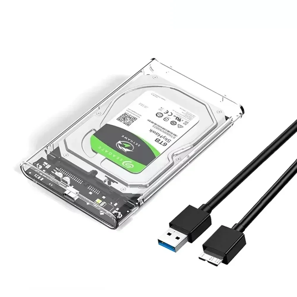 Boîtier de disque dur SSD de 2.5 pouces USB 3.0 Type C boîtier de disque dur Transparent, boîtier de disque dur externe pour ordinateur portable boîte de disque dur SATA SSD