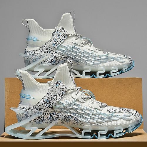 Blaue futuristische Laufsneaker für Herren mit Mesh-Obermaterial und stoßdämpfender Sohle, leichte Sportschuhe für Sport, Fitnessstudio und Streetwear-Mode Image