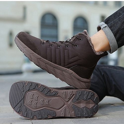 Herren rutschfeste warme Winter-Wanderstiefel mit Fellfutter, lässige Outdoor-Knöchel-Sneaker für kaltes Wetter Image