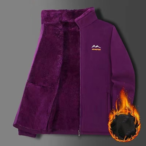 Damen Jacke mit durchgehendem Reißverschluss Polarfleecejacke Winddicht Warm Mit Taschen Langarm Sport Einfarbig Oberteil Für Fitnessstudio Outdoor Laufen Sportkleidung Image