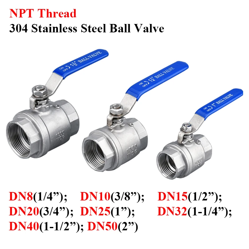 DN8/10/15/20/25/32/40/50 NPT Gewinde 304SS Edelstahl 2P Zweiteilige Innengewinde Wasser Öl Kugelhahn Amerikanischer Standard Image