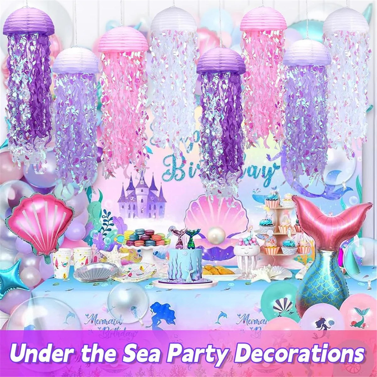 AA83 Papierlaternen-Set, 8-teilige Quallendekorationen für Partydekorationen unter dem Meer, Quallenlaternen Image