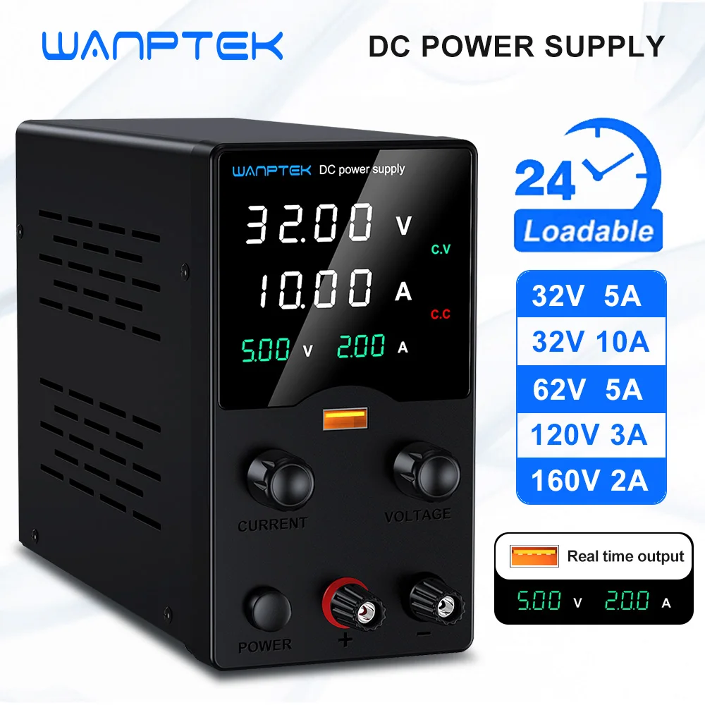 Wanptek DC-Labor-Netzteil, 32 V, 62 V, 120 V, 160 V, einstellbares Schaltnetzteil mit 5 V, 2 A, USB-Lade-Display-Regler Image