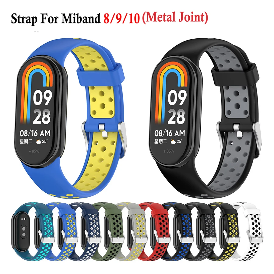 Für Xiaomi Band 10 9 8, Silikon-Uhrenarmband, zweifarbig, atmungsaktiv, Smart-Armband, Ersatzarmband für Xiaomi Miband 8/9 Image