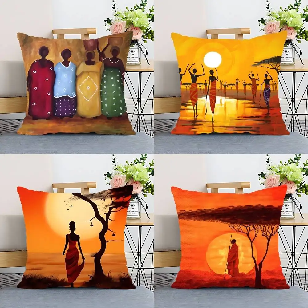 Abstrakte Malerei Afrikanische Lebende Kissen Fall Kissen Abdeckung Polyester Kissenbezug Dekorative Sofa Kissen Kissen Wohnkultur Image