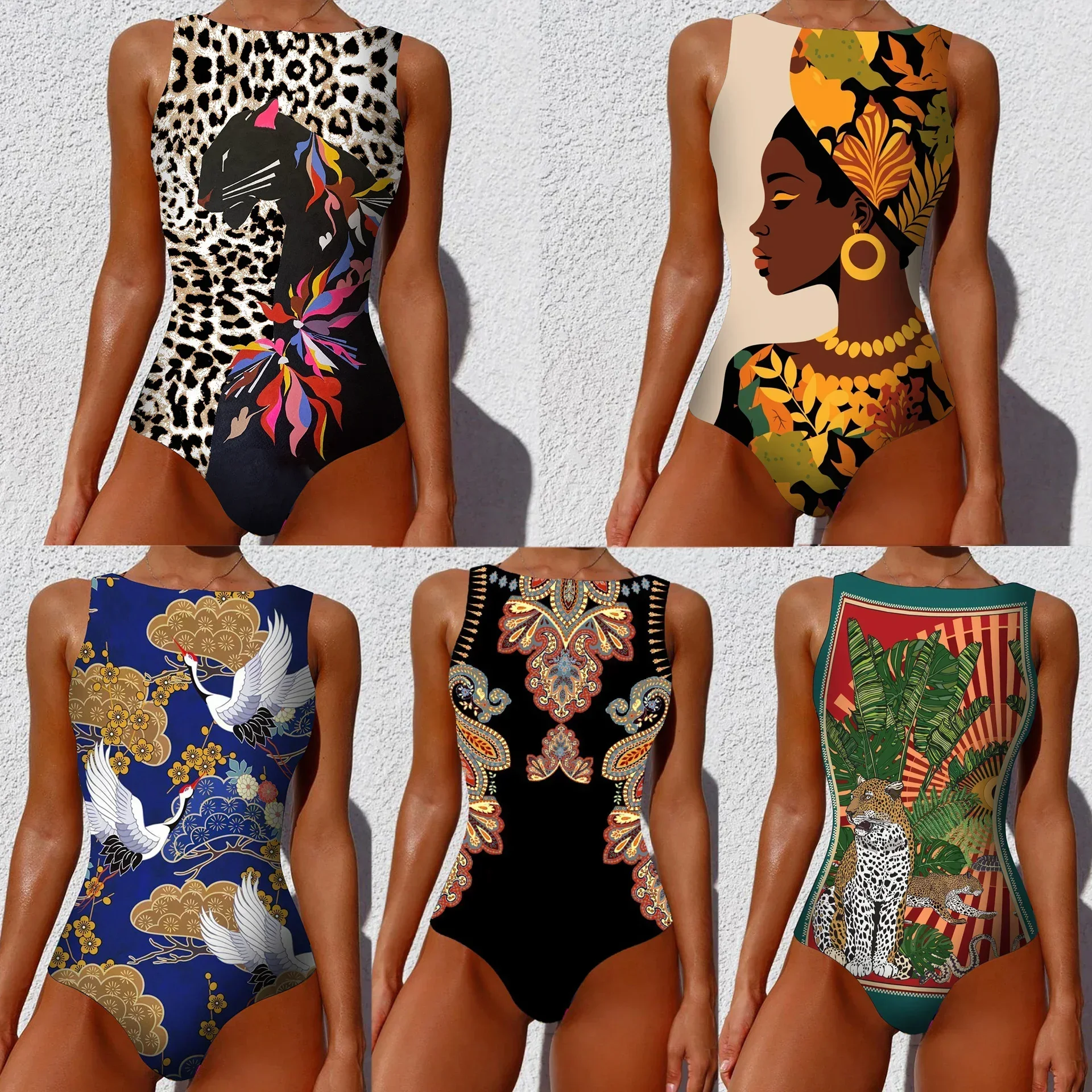 Printed One-piece Swimsuit Classic Printed Lace Up Swimsuit Women