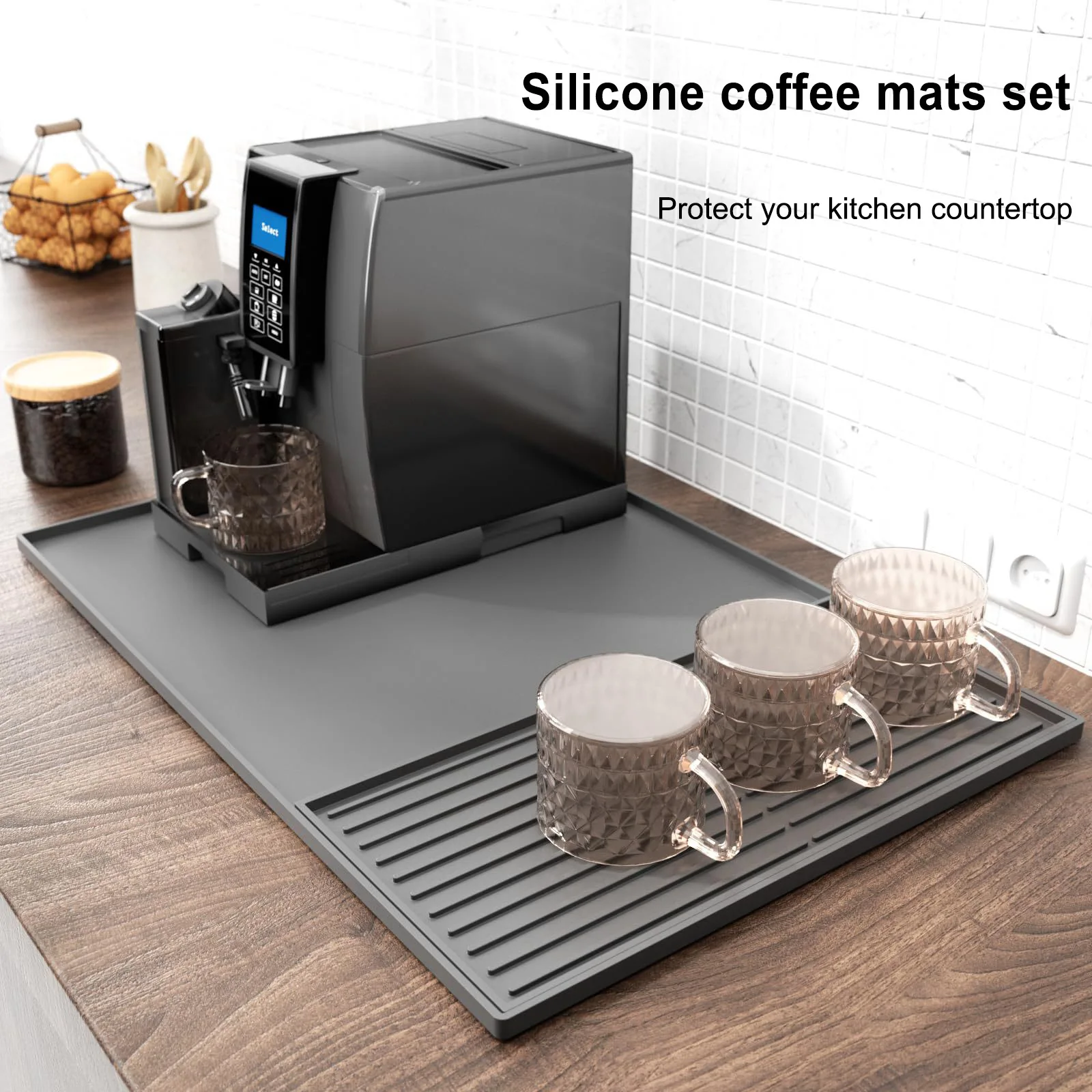 Silicone Coffee Mat 3-In-1 Coffee Bar Mat Multi-Functional Nonslip Coffee Machine Dishwasher Protector Coffee Bar Accessories