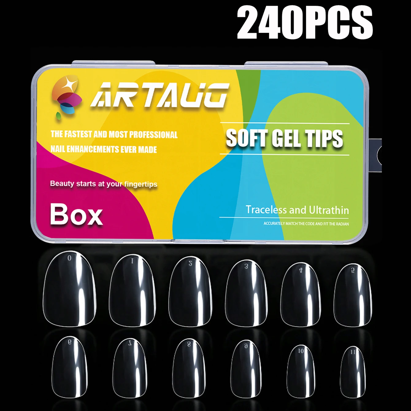 Kurze ovale falsche Nagelspitzen, 240 Stück, kurze, weiche Gel-Nagelspitzen in Mandelform, runde, weiche Gel-Nagelspitzen Image