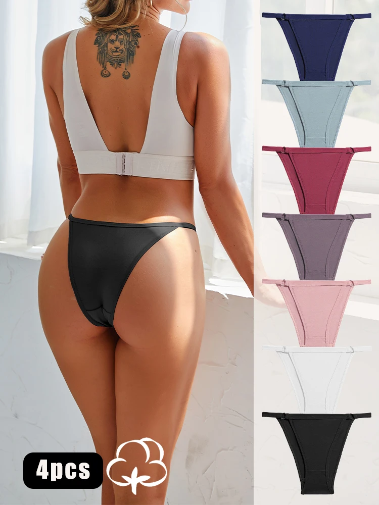 4 Teile/satz Sexy Weibliche Dünne Gürtel Baumwolle Damen Höschen Unterwäsche Einstellbare Niedrige Taille Nahtlose Tangas Metall Ring Taille Unterwäsche Image