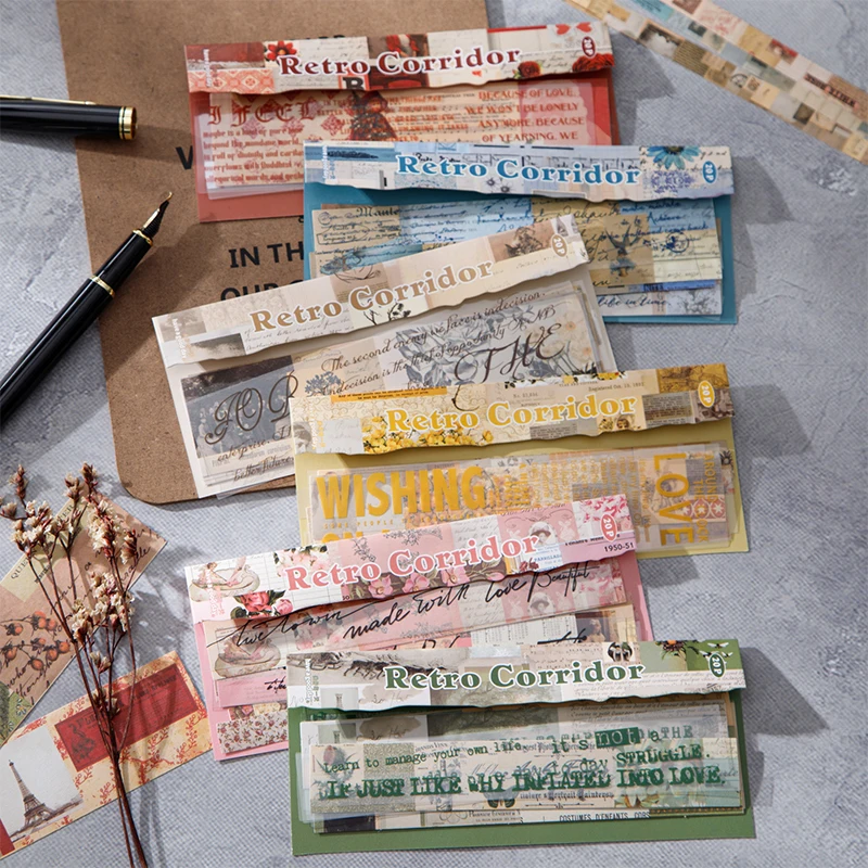 JIANQI 20-teiliges Vintage-Aufkleberpaket mit langen Streifen, dekoratives Scrapbooking-Tagebuch, Album, handgefertigtes Junk-Tagebuchzubehör Image