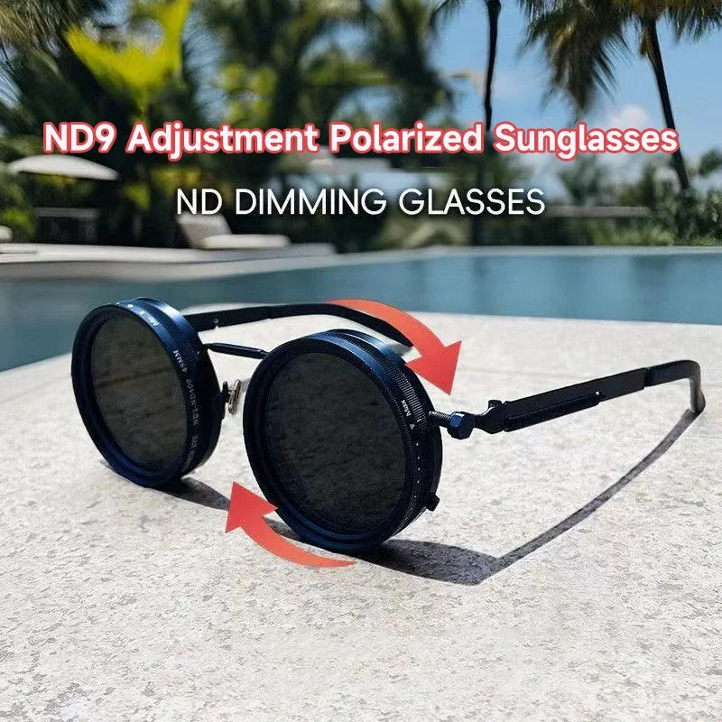 Polarisierte Runde Sonnenbrille Männer ND9 Einstellbare Dimmen Sonnenbrille Frauen Retro Punk Angeln Brillen Outdoor Shades UV400 Image