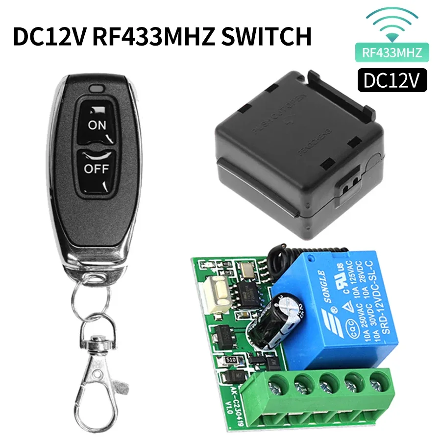 DC12V 1CH 10A Relais Empfänger Sender Universal Wireless RF 433Mhz Fernbedienung Schalter Für Garage Tür Elektromagnetische Loc Image