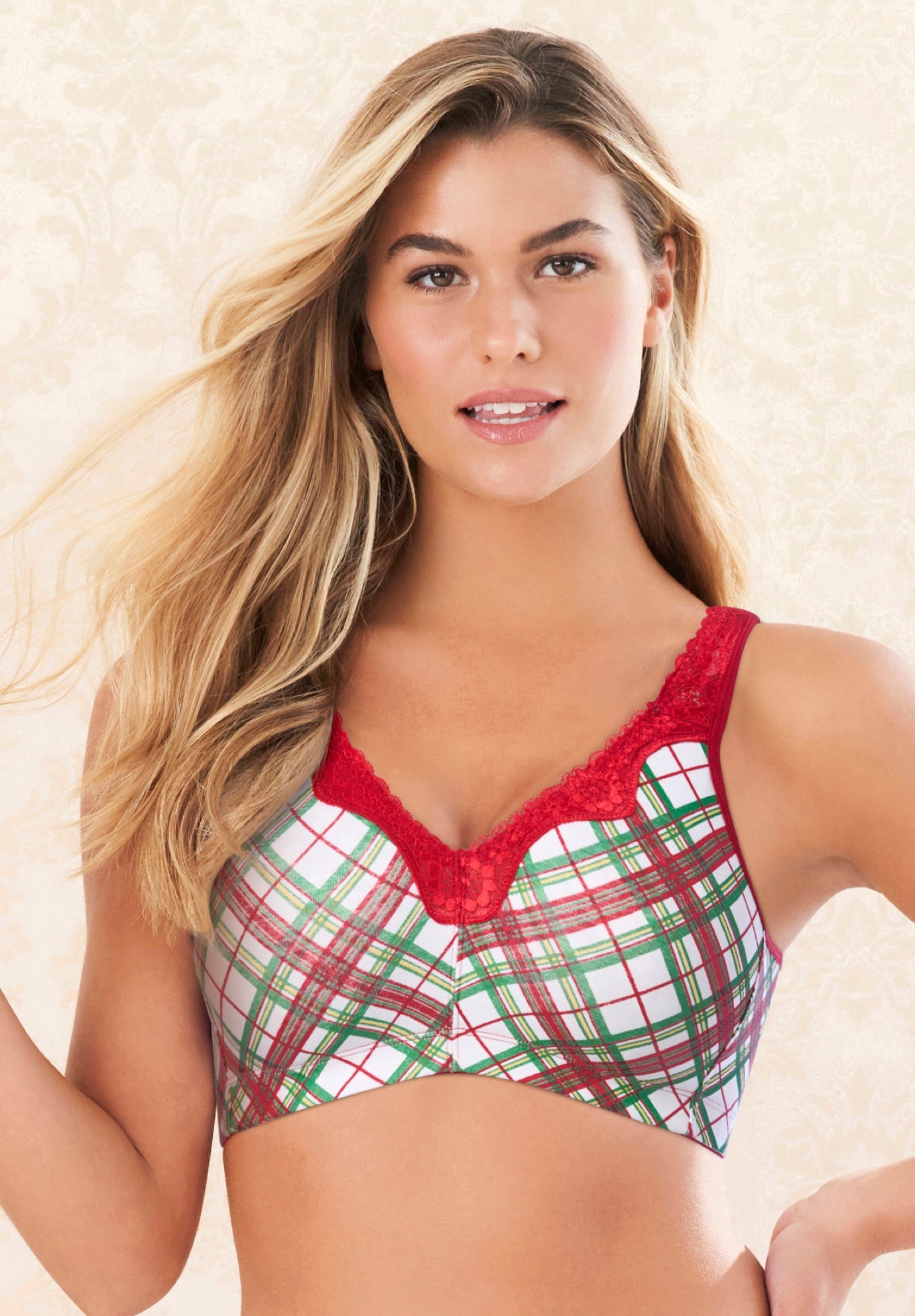 Plus Size Women's Cotton Comfort Wireless Bra by Catherines in Holiday Plaid (Size 48 DDD)