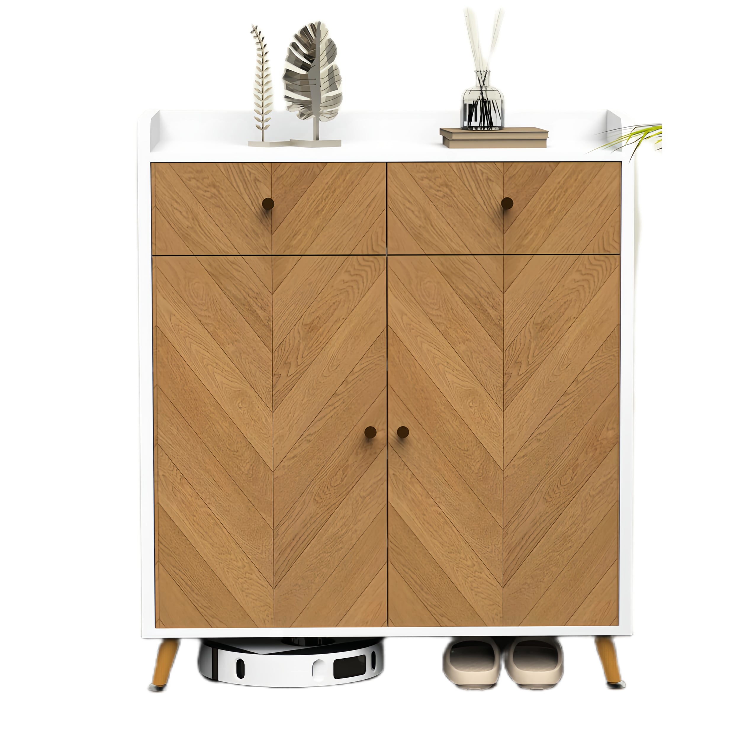 Modern Shoe Cabinet with Adjustable Shelves, Drawer, Fits 12-16 Pairs