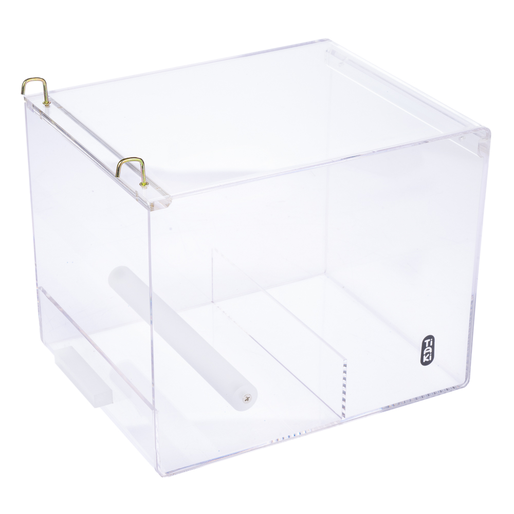 Mangiatoia per uccelli in acrilico TIAKI No-Mess - Tg. L: L 20 x P 25 x H 20 cm