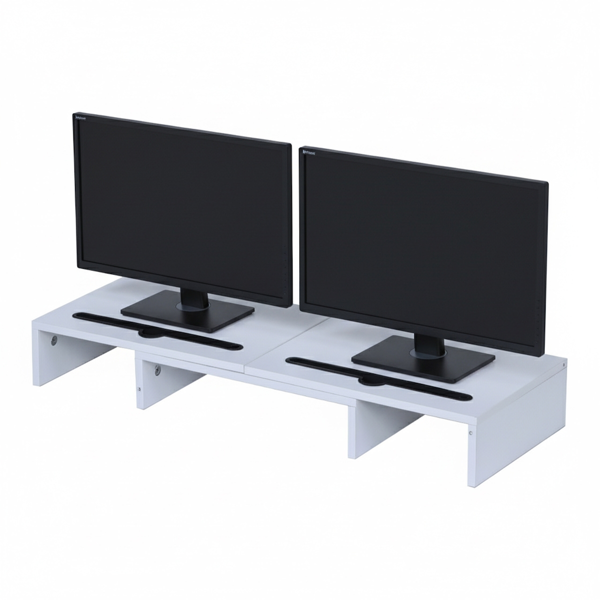 Relaxdays Monitorständer, 2 Monitore, ausziehbare Segmente, Breite 74-105 cm, ergonomische Bildschirmerhöhung, weiß Image