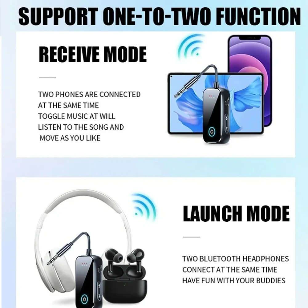 Adattatore Bluetooth 6.0 2 in 1 Trasmettitore audio wireless Bluetooth da 3,5 mm Ricevitore Musica stereo per auricolari Altoparlante TV Audio per auto