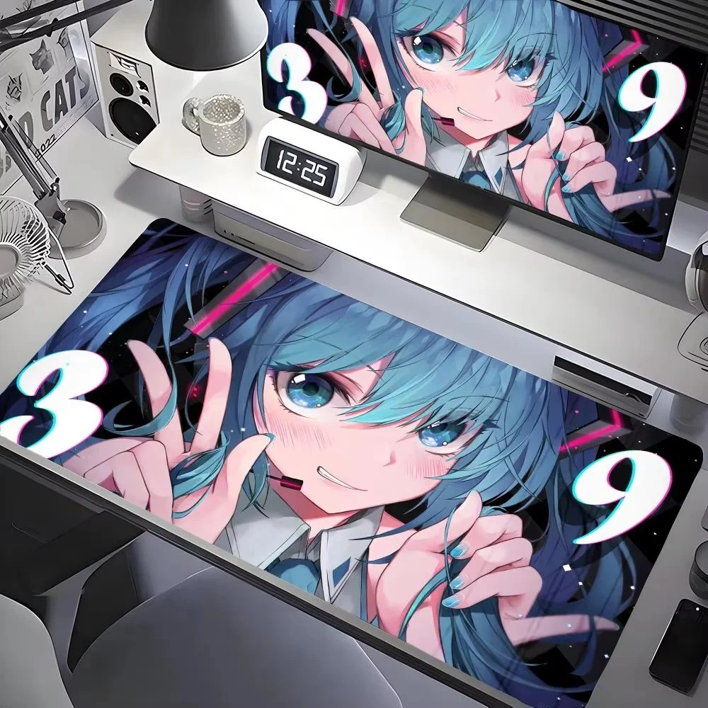 H-Hatsunes Miku Mauspad, Schreibtisch-Mauspad, niedliches HD-Schreibtischunterlage, erweiterte Gaming-Tastaturmatten, groß, 100 x 50 cm, XXL-Gamer-Mauspad Image