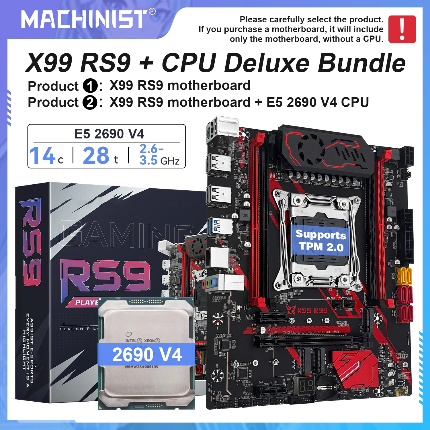 MACHINIST X99 RS9 Motherboard mit optionalem Intel Xeon E5 2690 V4 CPU, DDR4 Dual-Channel-RAM und M.2 NVMe SSD für Desktop-Computer