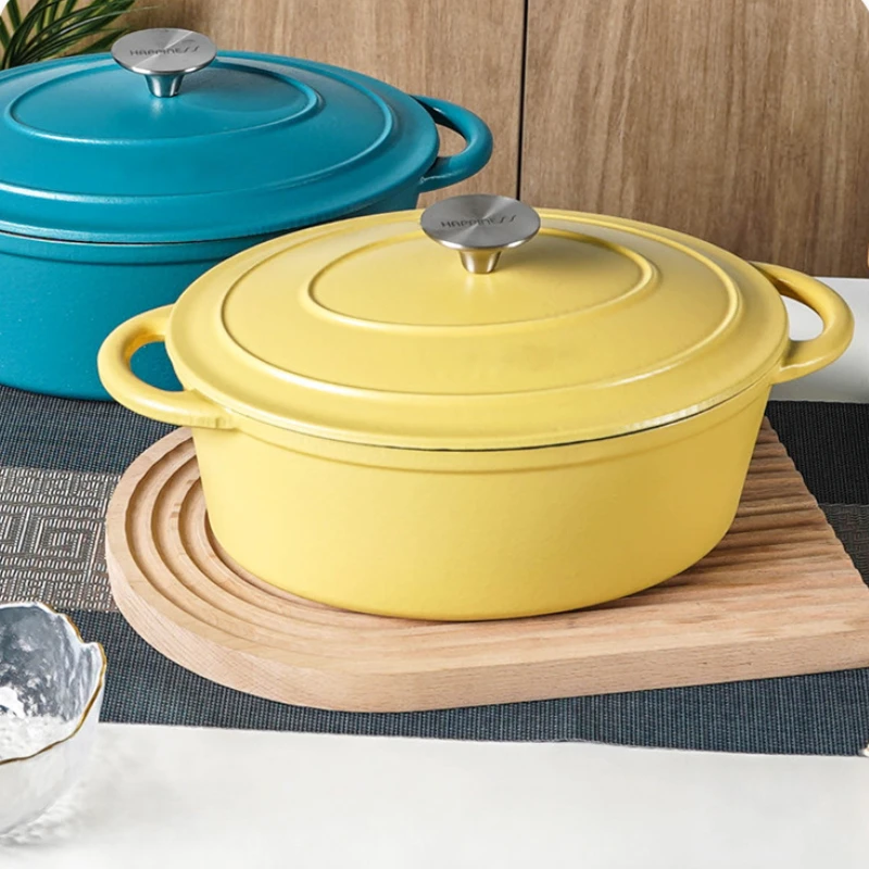 27 cm ovaler, emaillierter Suppentopf aus Gusseisen, Meeresfrüchte-Eintopf, antihaftbeschichtet, unbeschichtet, Topf für das praktische Kochen im Haushalt Image