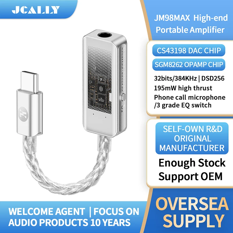 JCALLY JM98MAX Amplificatore per cuffie portatile di fascia alta CS43198 DAC SGM8262 OPAMP 32bit 384kHz DSD256 USB-C a 3,5 mm Tipo-C AMP