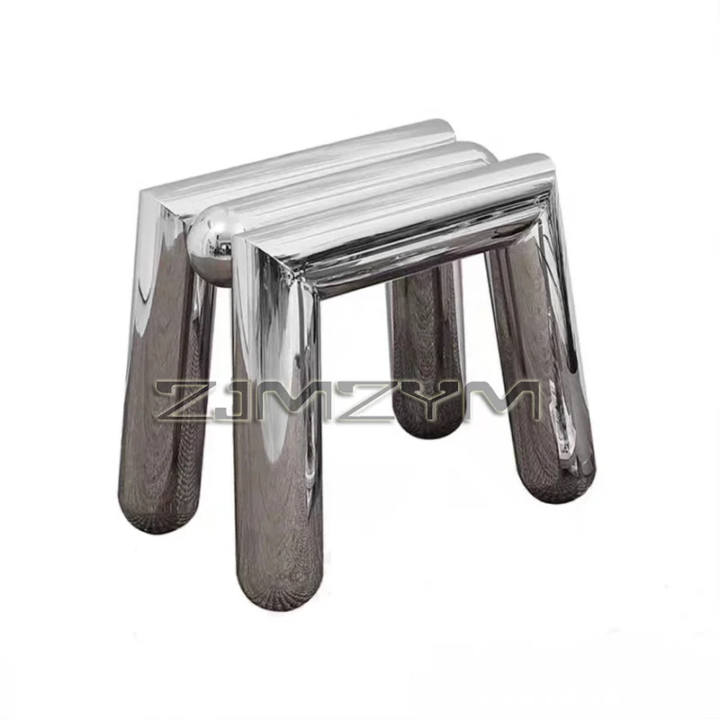 Schuhhocker aus Edelstahl, mobiles Wohnzimmerregal, Teetisch, niedrige Hocker im Flur, Schlafzimmer-Make-up-Stuhl, bewegliche Möbel