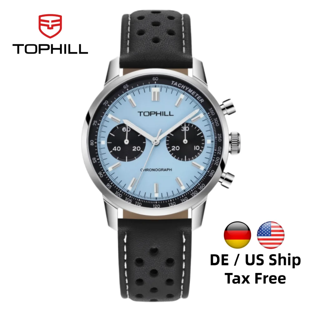 TOPHILL Racing Watch Herren-Mechanikuhr ST1901 40 mm Vintage-Chronograph-Armbanduhr Pilot Saphirglas 5ATM C3 TL027G Image