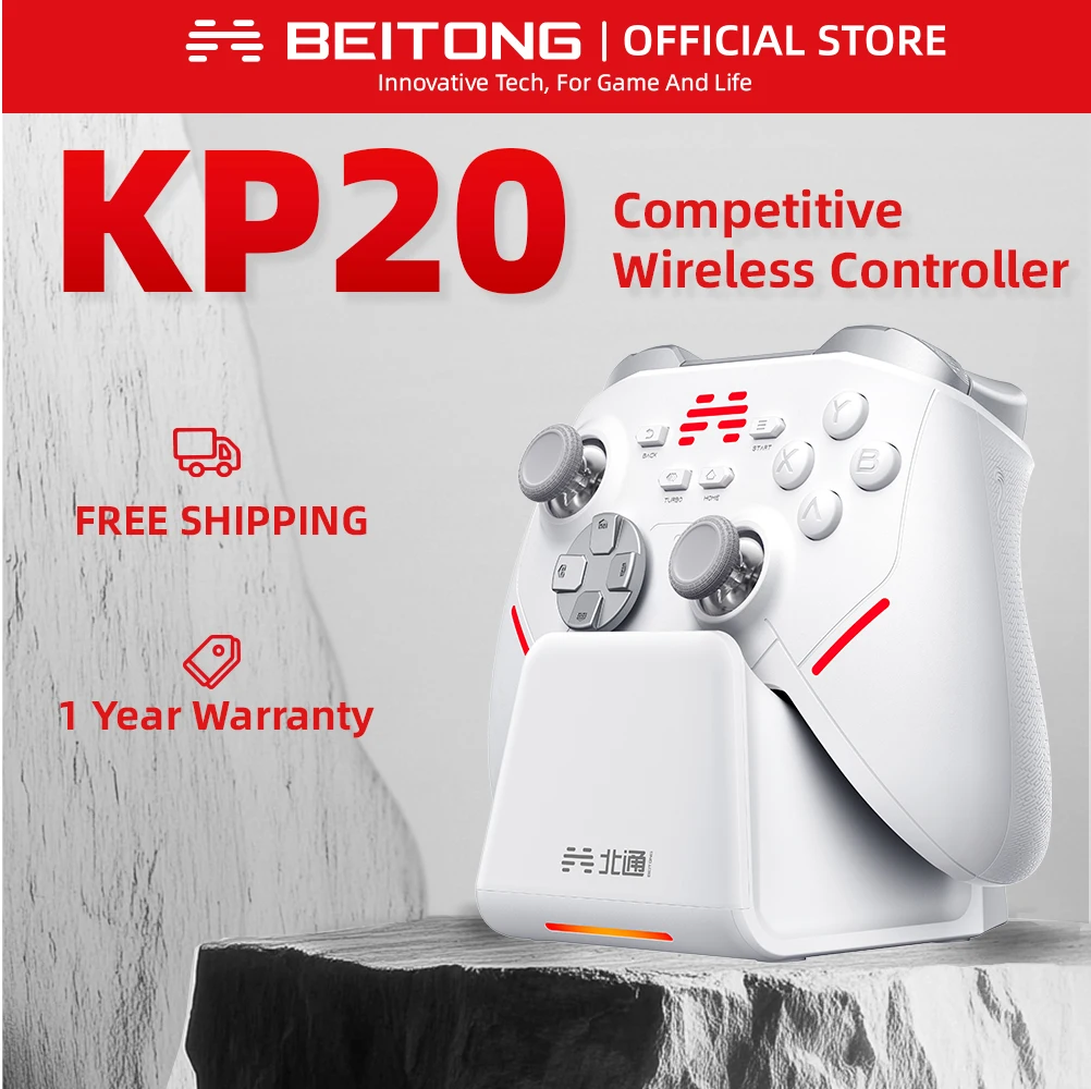 BEITONG KP20 Wireless Gamepad Bluetooth Game Controller für PC/Switch/Telefon/Steam, TMR Joysticks, Ladestation