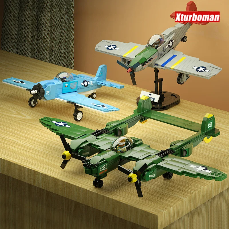 Weltkrieg Flugzeug Batisbricks Ww2 Flugzeug Vereinigte Staaten Kräfte Baustein Grumman F2f P-38 Lightning Fighter Modell Ziegel Spielzeug Image