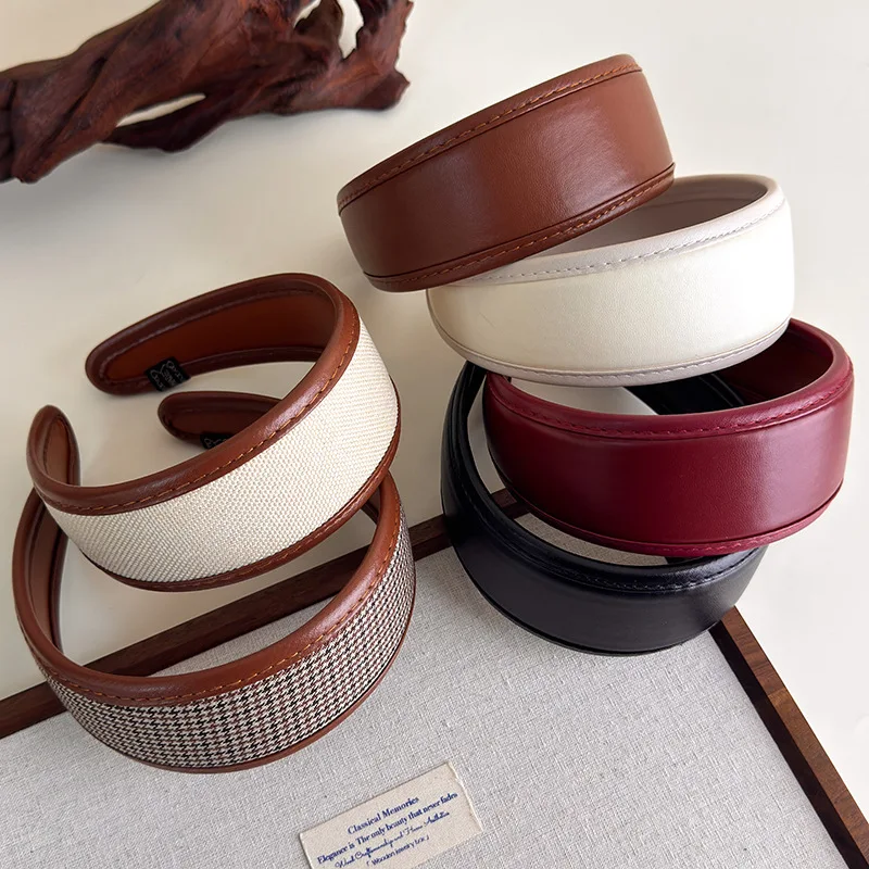 Retro-Leder-Stirnband für Frauen 2025, französischer Stil, breites Haarband, Haarbänder, weibliche Kopfbedeckung, Haarband, Haar-Accessoires, Kopfschmuck Image