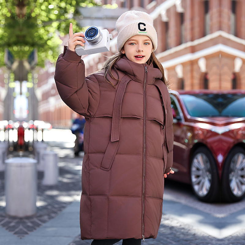 Kids Girls' Down Jacket Outdoor Jacket Puffer Jacket Solid Color Fashion Keep Warm Windproof Outdoor Coat Outerwear 4-12 Years Fall Black Purple Brown