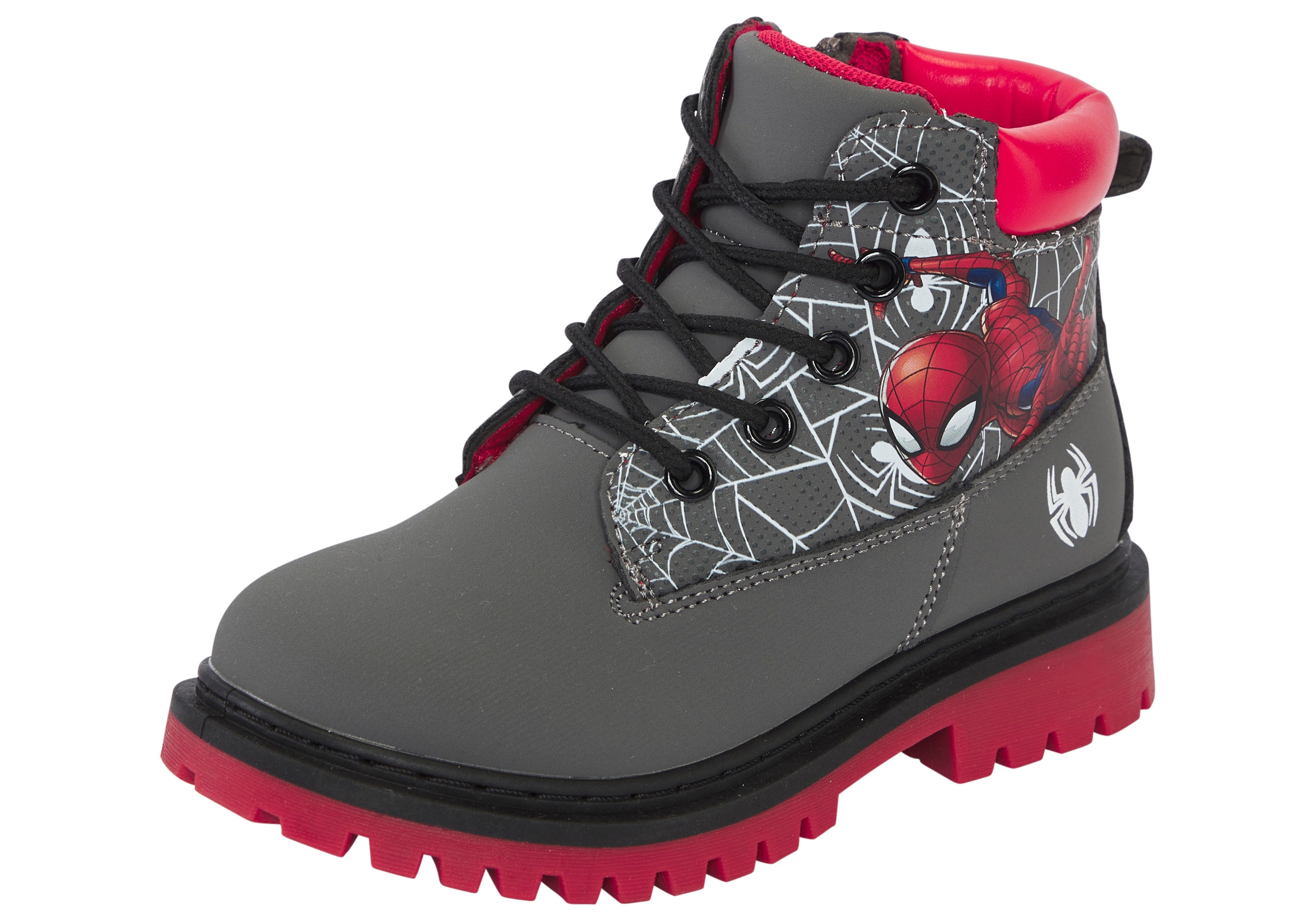 Schnürboots DISNEY "SPIDERMAN", Kinder, Gr. 26, schwarz, Synthetik, Schuhe Schnürboots, Winterschuhe, Winterboots, Schnürstiefel, Winterstiefel