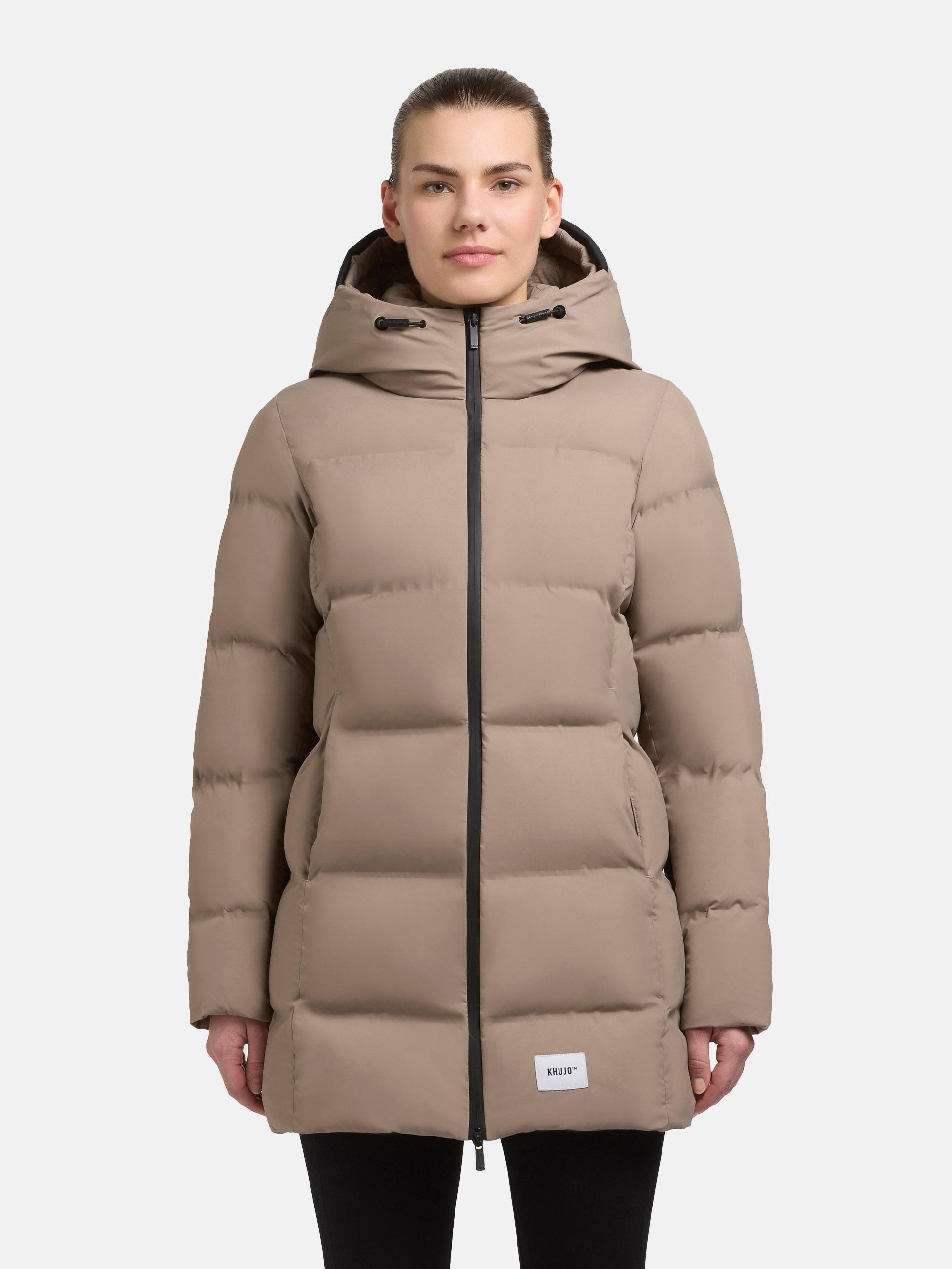 Kurzmantel KHUJO "Tanare4", Damen, Gr. M (38), beige, Obermaterial: 100% Polyester; Innenfutter: 100% Nylon; Wattierung: 100% Polyester, tailliert Po-bedeckend, hoch geschlossener Ausschnitt, eng Bündchen, Mäntel Kurzmantel, Warmer Damen...