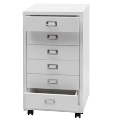 PROREGAL Rollcontainer HxBxT 75x40x41cm Metall 6 Schubladen Weiß Schubladenschrank Stahlschrank Aktenschrank Image
