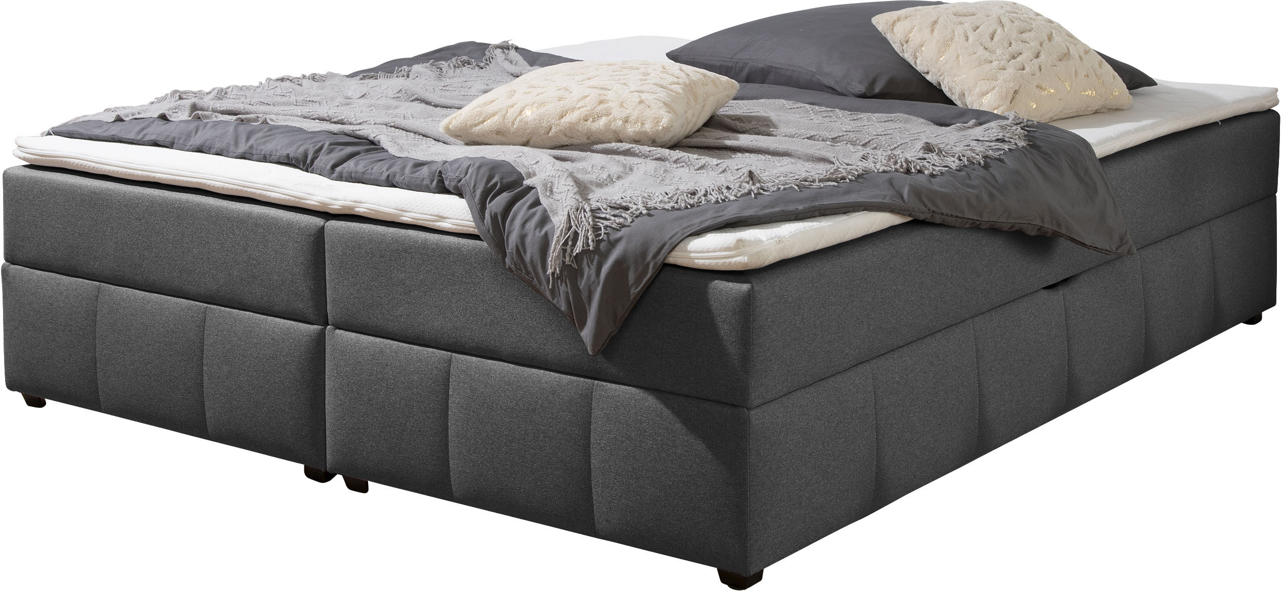 Boxbett HOME AFFAIRE, anthrazit, B:164cm L:224cm, Komplettbetten, Boxbett ohne Kopfteil, inkl. Topper Image