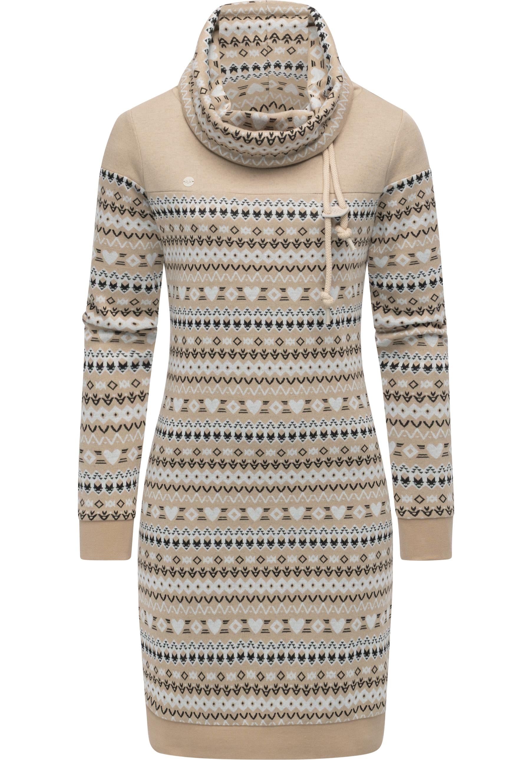 Sweatkleid RAGWEAR "Chlloe Jacquard YOUMODO", Damen, Gr. XXXL(46), Normalgrößen, beige, Material: 70% Baumwolle, 30% Polyester, figurumspielend ca. Mitte Oberschenkel, hoch geschlossener Ausschnitt, Ärmel ohne Ärmelschlitz Bündchen, Kleider,... Image