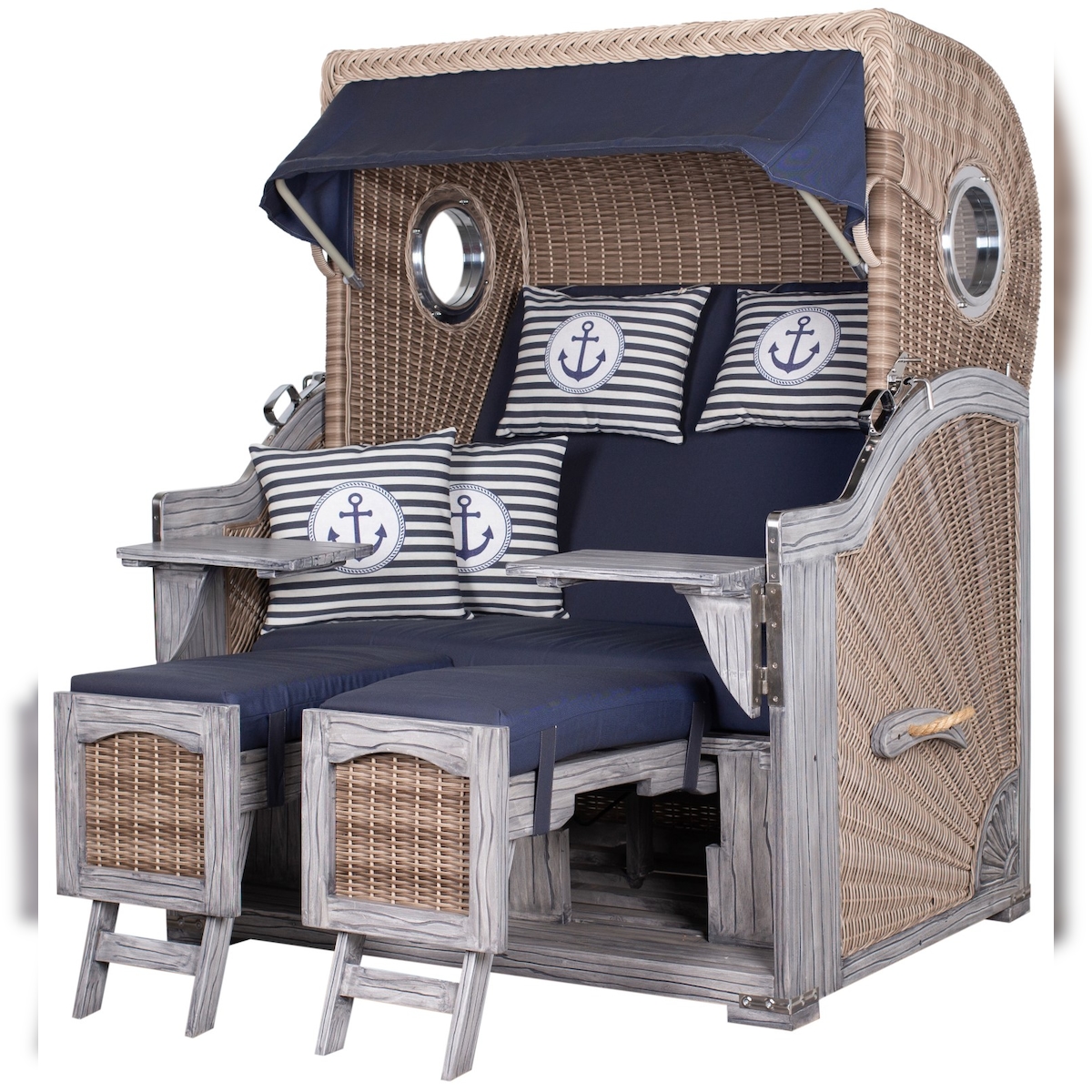 dekoVries GmbH Strandkorb deVries PURE® Seemöwe XL Vintage - PE white kubu - Dessin 198 - inkl. Schutzhülle Image