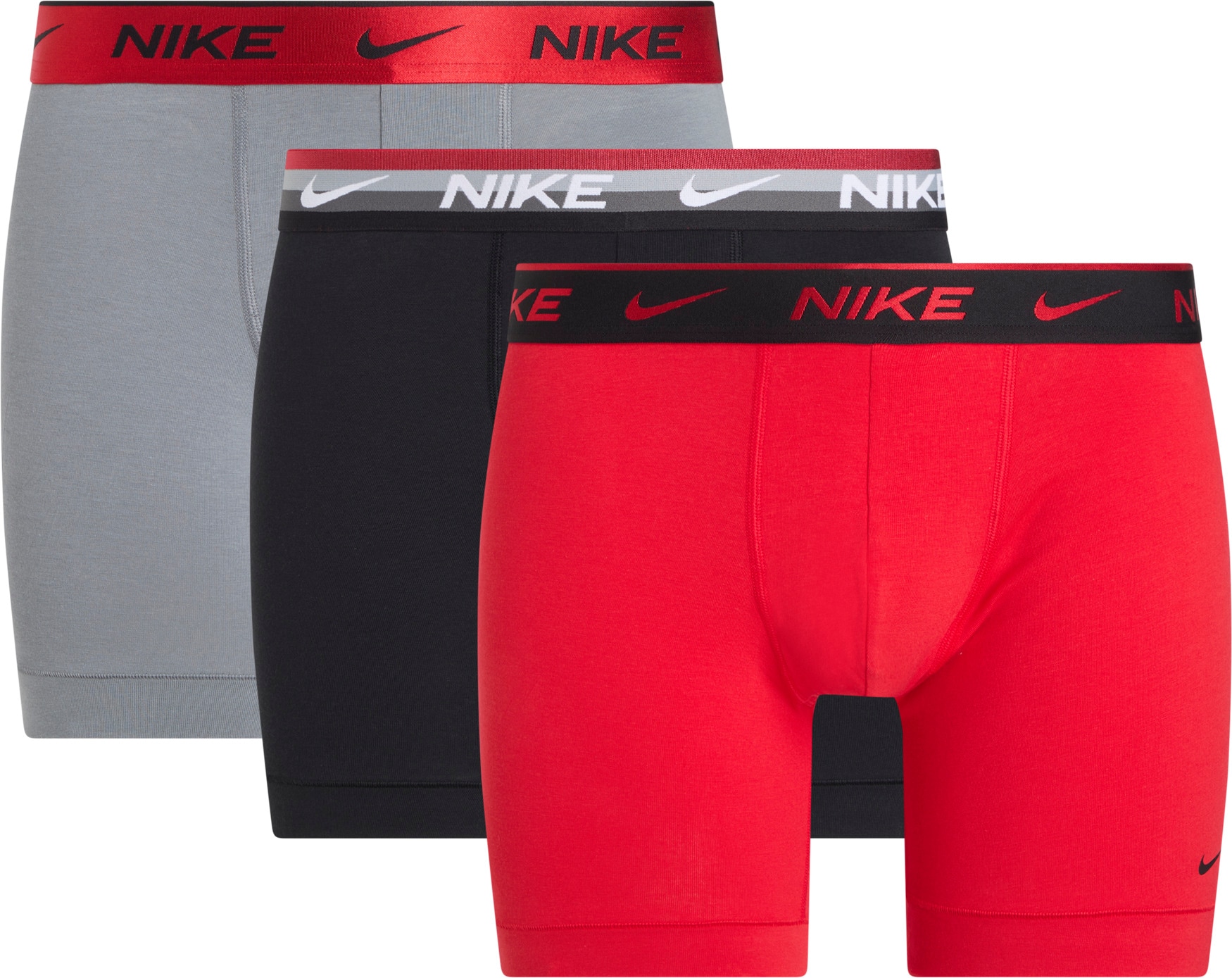 Boxershorts NIKE UNDERWEAR "BOXER BRIEF 3PK", Herren, Gr. XL, blk mlic armx wb, u rd, cl gr h sh wb, Jersey, Obermaterial: 95% Baumwolle, 3% sonstige Fasern, 2% Elasthan, kontrastfarbene Details, unifarben, körpernah, Unterhosen, mit NIKE... Image