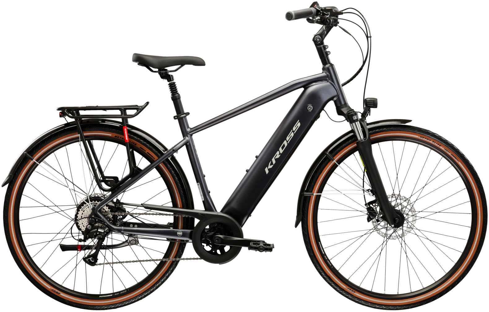 E-Bike KROSS "E-Trekkingbike Herren Trans Hybrid 1.0 28" graphitgrau 8 Gänge" Gr. 43, grau (graphitgrau, grau), Elektrofahrräder, 43cm, 28 Zoll (71,12cm) Image