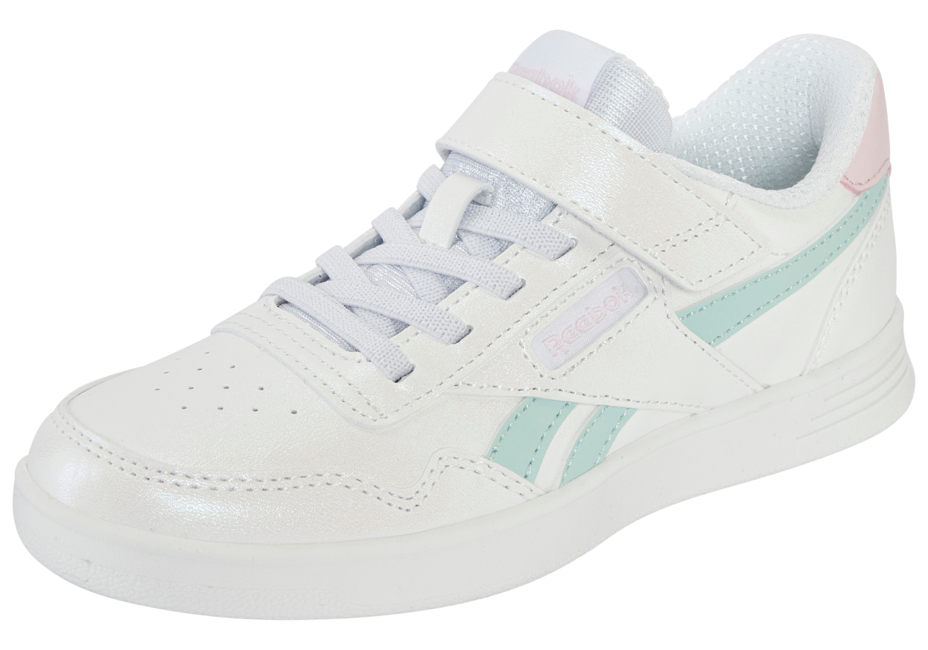 Sneaker REEBOK CLASSIC "COURT ADVANCE ELASTIC LACE & TOP STRAP", Mädchen, Gr. 33, ftwrweiß, glitchaqua, frostedberry, Synthetik, Schuhe Sneaker