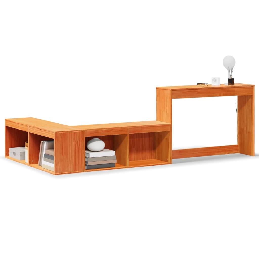 vidaXL Nachttisch mit Schreibtisch Wachsbraun 222x107x75 cm Massivholz Image