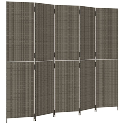 vidaXL Paravent 5-tlg. Grau Poly Rattan Image