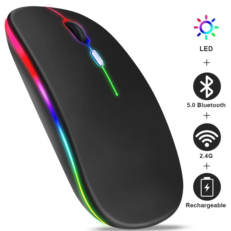 Wiederaufladbare kabellose Bluetooth-Maus mit 2,4 GHz USB RGB 1600 DPI Maus für Computer Laptop Tablet PC MacBook Gaming-Maus Gamer Image
