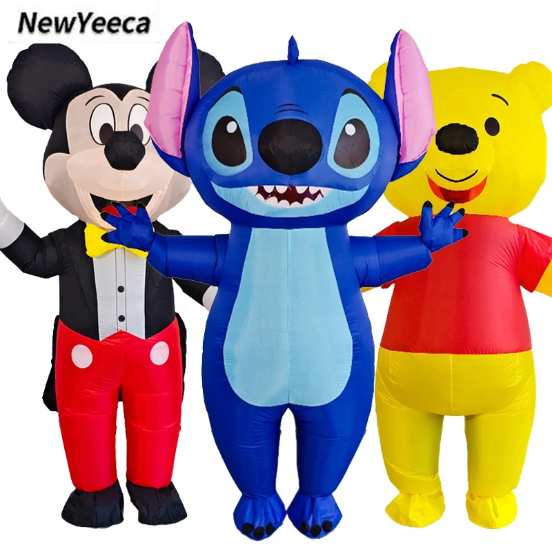 Blauer Stich aufblasbares Kostüm Cartoon Minnie Maus Erwachsene Cosplay Blow Up Karneval Party Halloween Performance Anzug Kinder Geschenk Image