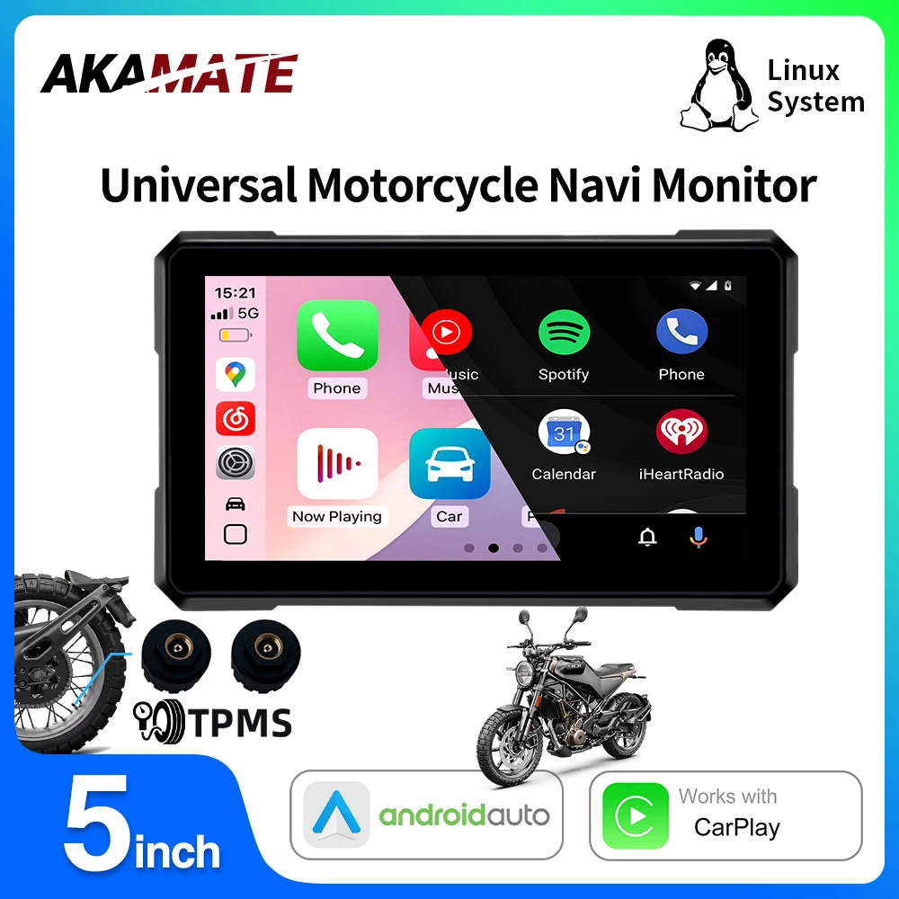 Schermo di visualizzazione per moto da 5 pollici Wireless CarPlay Android Navigazione GPS automatica Cruscotto digitale Monitor touch portatile Bluetooth