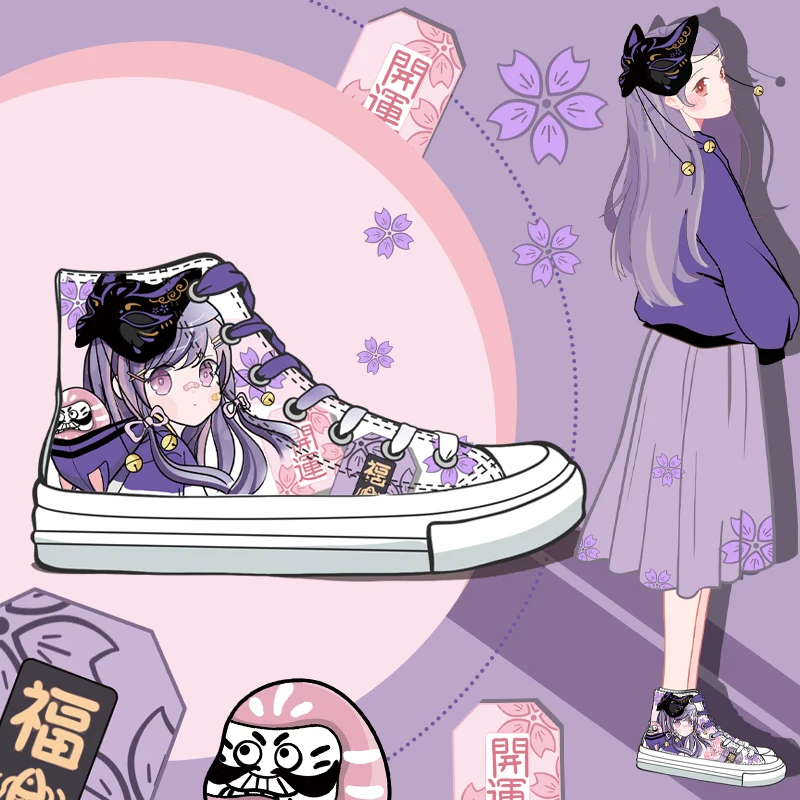 Amy and Michael Original Design Anmie Cartoon Sneakers Kawaii Girl Students Hand Painted Canvas Shoes Women High Top Plimsolls
