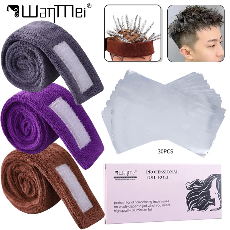 31pcs Hair Perm Set Perm Facial Headband with Tin Foil Hair Coloring Adjustable Towel Absorb Water Band Hair Styling Tools Salon