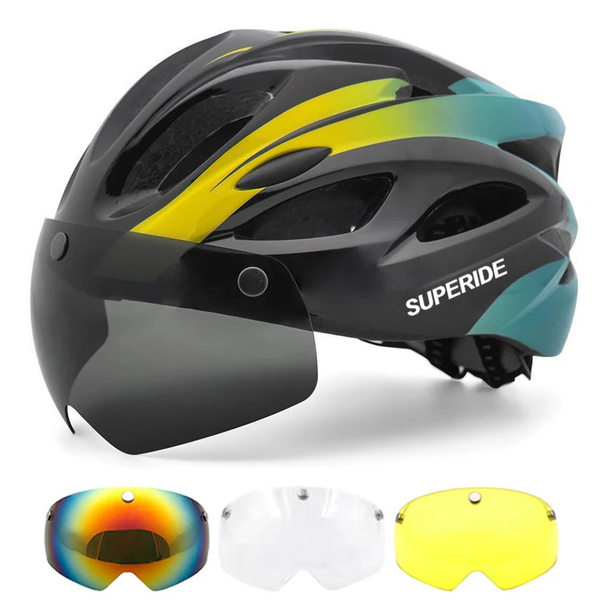 SUPERIDE Road Bike Helmet Men Women Cycling Helmet with Visor & Goggles Sports Ultralight MTB Bicycle Helmet